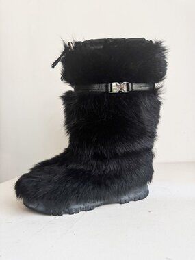 Vintage Prada Sport Faux Fur Black Winter Boots 38.5